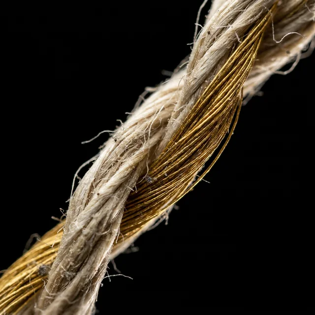 Fibras de linho e ouro trançadas em hélice — o DNA da marca