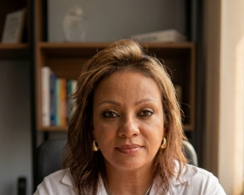 Retrato de Marina Alves em peça de marca produzida por Renan Ramires